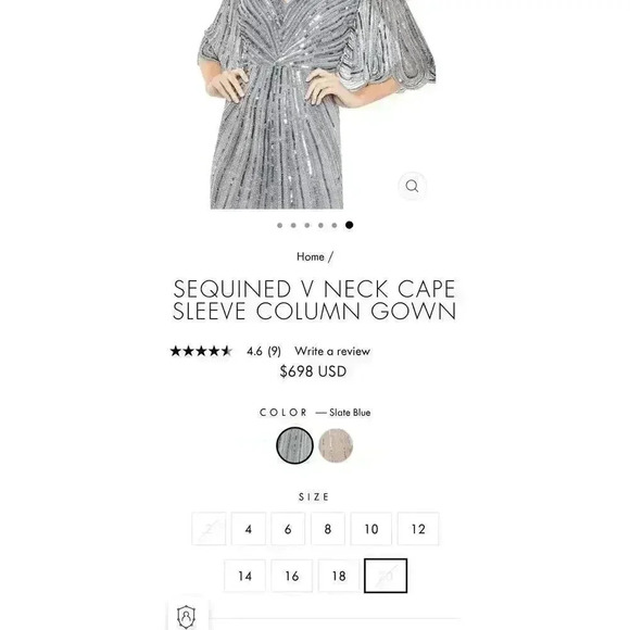 MAC DUGGAL DRESS SIZE 2 SEQUIN V NECK CAPE WIDE SLEEVE COLUMN GOWN $698 FORMAL - Picture 4 of 12